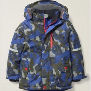 Mini Boden Polar Bear All Weather Waterproof Coat Blue Camo neon orange Sz 11-12